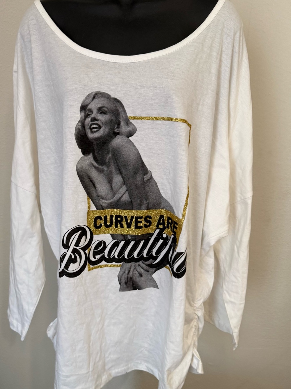 Marilyn Monroe Women’s Long Sleeve White Shirt In Size 3X Curves Are Beautiful